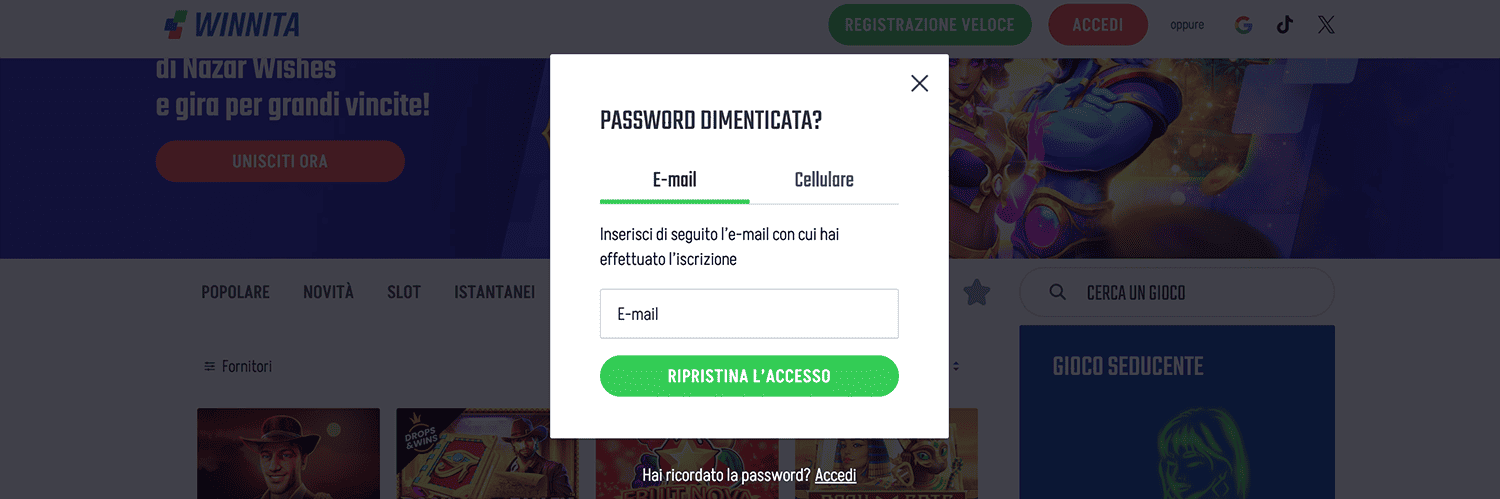 Winnita Login Password It Winnita: ripristina accesso dimenticato